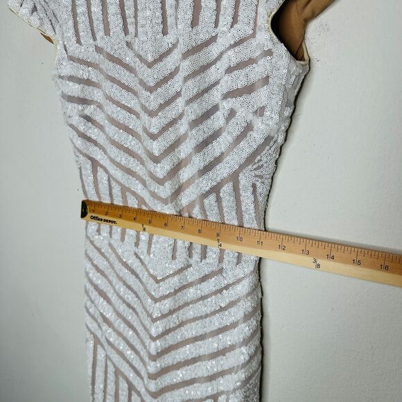 NWT Dress The Population White & Nude Sequin Aztec Print Open Back Cap Sleeve S - Picture 11 of 14